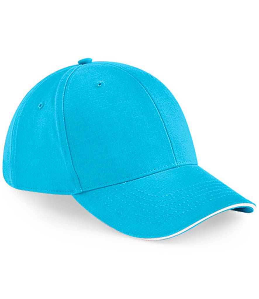 Beechfield Athleisure 6 Panel Cap in ONE Surf Blue White by Beechfield — Custom branded clothing by Print Press, featuring premium embroidery produced in our specialist print lab in the UK.