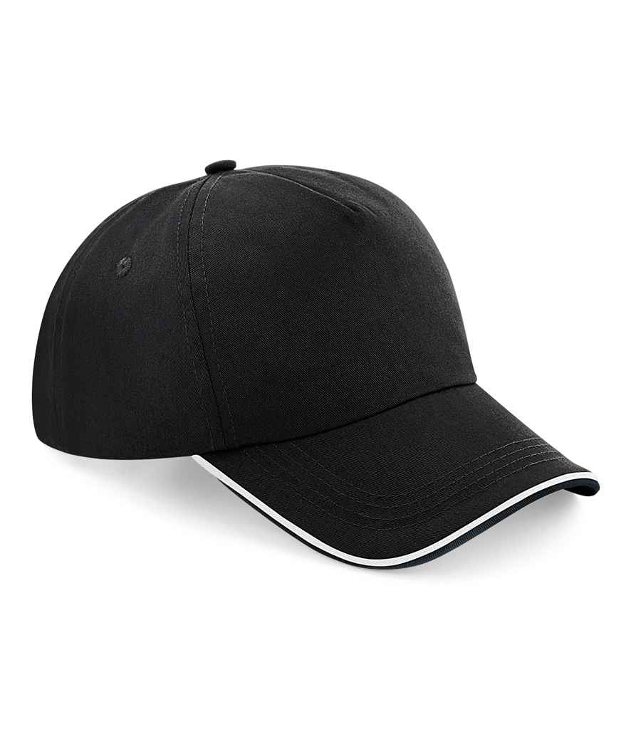Beechfield Authentic Piped 5 Panel Cap in ONE Black White by Beechfield — Custom branded clothing by Print Press, featuring premium embroidery produced in our specialist print lab in the UK.