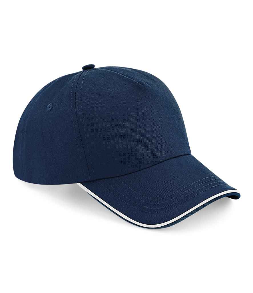 Beechfield Authentic Piped 5 Panel Cap in ONE French Navy White by Beechfield — Custom branded clothing by Print Press, featuring premium embroidery produced in our specialist print lab in the UK.