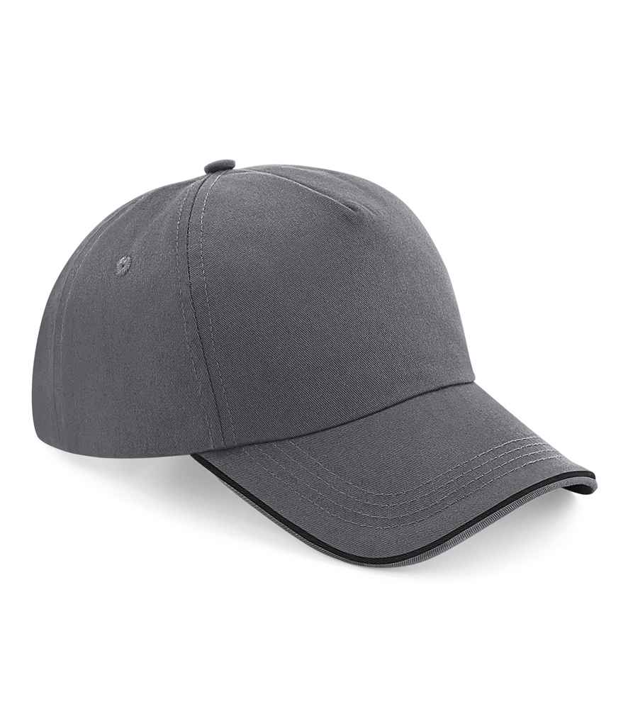 Beechfield Authentic Piped 5 Panel Cap in ONE Graphite Grey Black by Beechfield — Custom branded clothing by Print Press, featuring premium embroidery produced in our specialist print lab in the UK.
