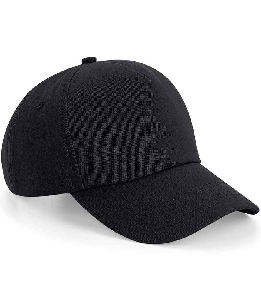 Beechfield Authentic 5 Panel Cap in ONE Black by Beechfield — Custom branded clothing by Print Press, featuring premium embroidery produced in our specialist print lab in the UK.