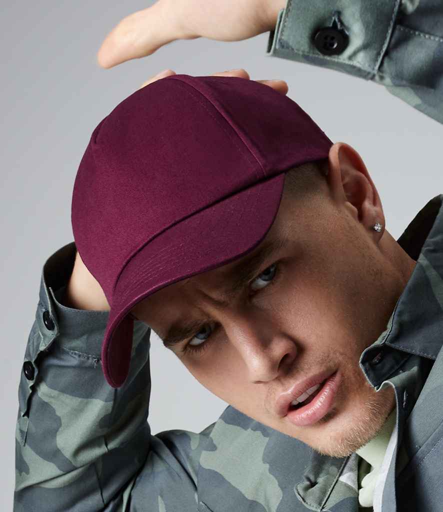 Beechfield Authentic 5 Panel Cap in ONE Burgundy by Beechfield — Custom branded clothing by Print Press, featuring premium embroidery produced in our specialist print lab in the UK.