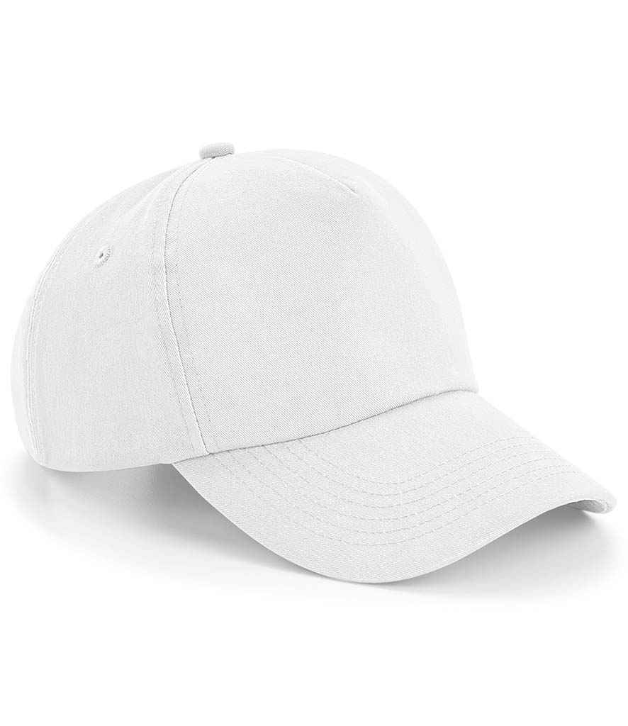 Beechfield Authentic 5 Panel Cap in ONE White by Beechfield — Custom branded clothing by Print Press, featuring premium embroidery produced in our specialist print lab in the UK.