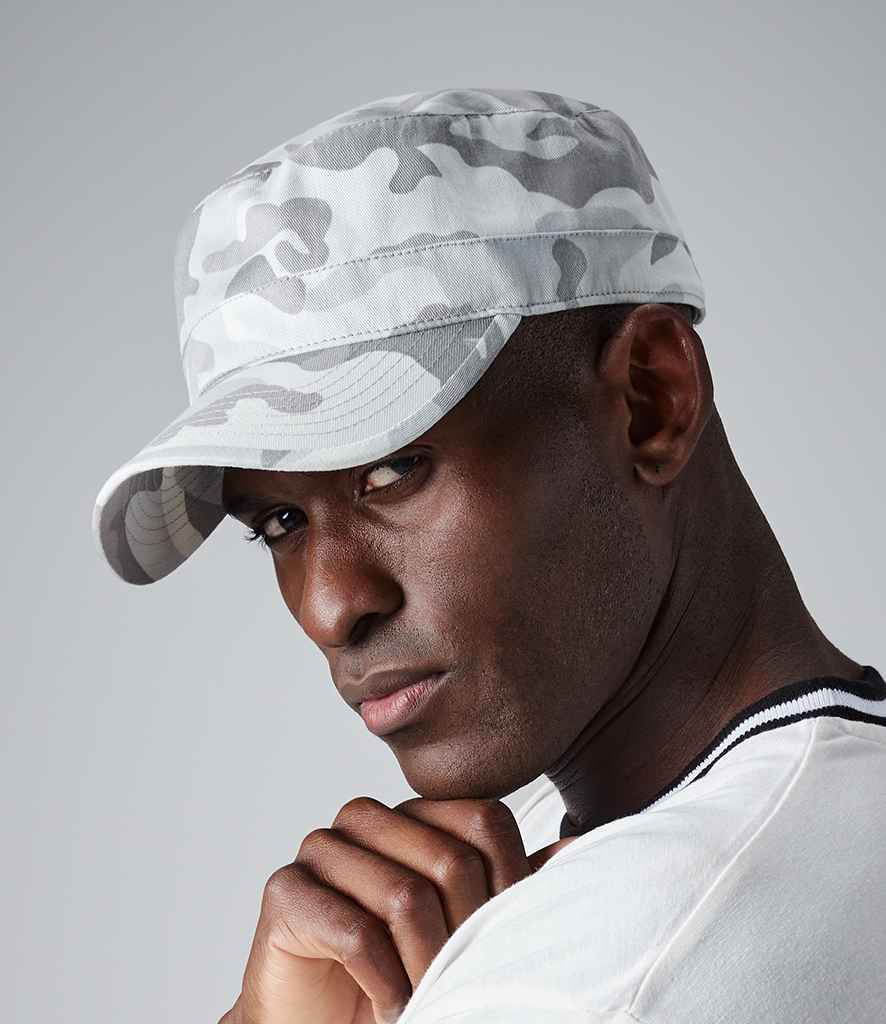 Beechfield Camo Army Cap in ONE Arctic Camo by Beechfield — Custom branded clothing by Print Press, featuring premium embroidery produced in our specialist print lab in the UK.
