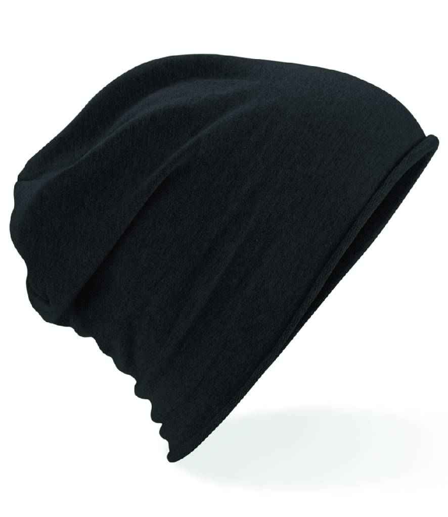 Beechfield Jersey Beanie in ONE Black by Beechfield — Custom branded clothing by Print Press, featuring premium embroidery produced in our specialist print lab in the UK.