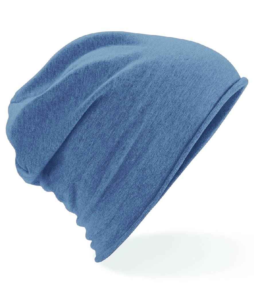 Beechfield Jersey Beanie in ONE Denim Blue by Beechfield — Custom branded clothing by Print Press, featuring premium embroidery produced in our specialist print lab in the UK.