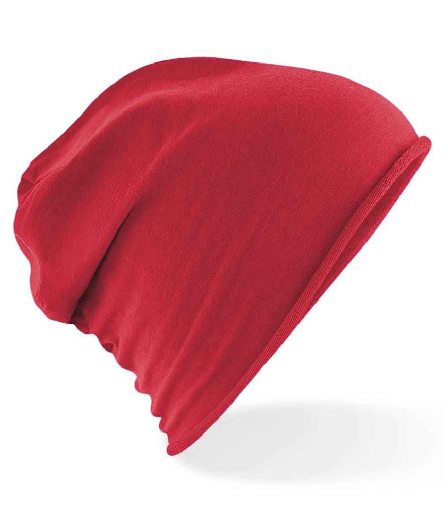 Beechfield Jersey Beanie in ONE Red by Beechfield — Custom branded clothing by Print Press, featuring premium embroidery produced in our specialist print lab in the UK.