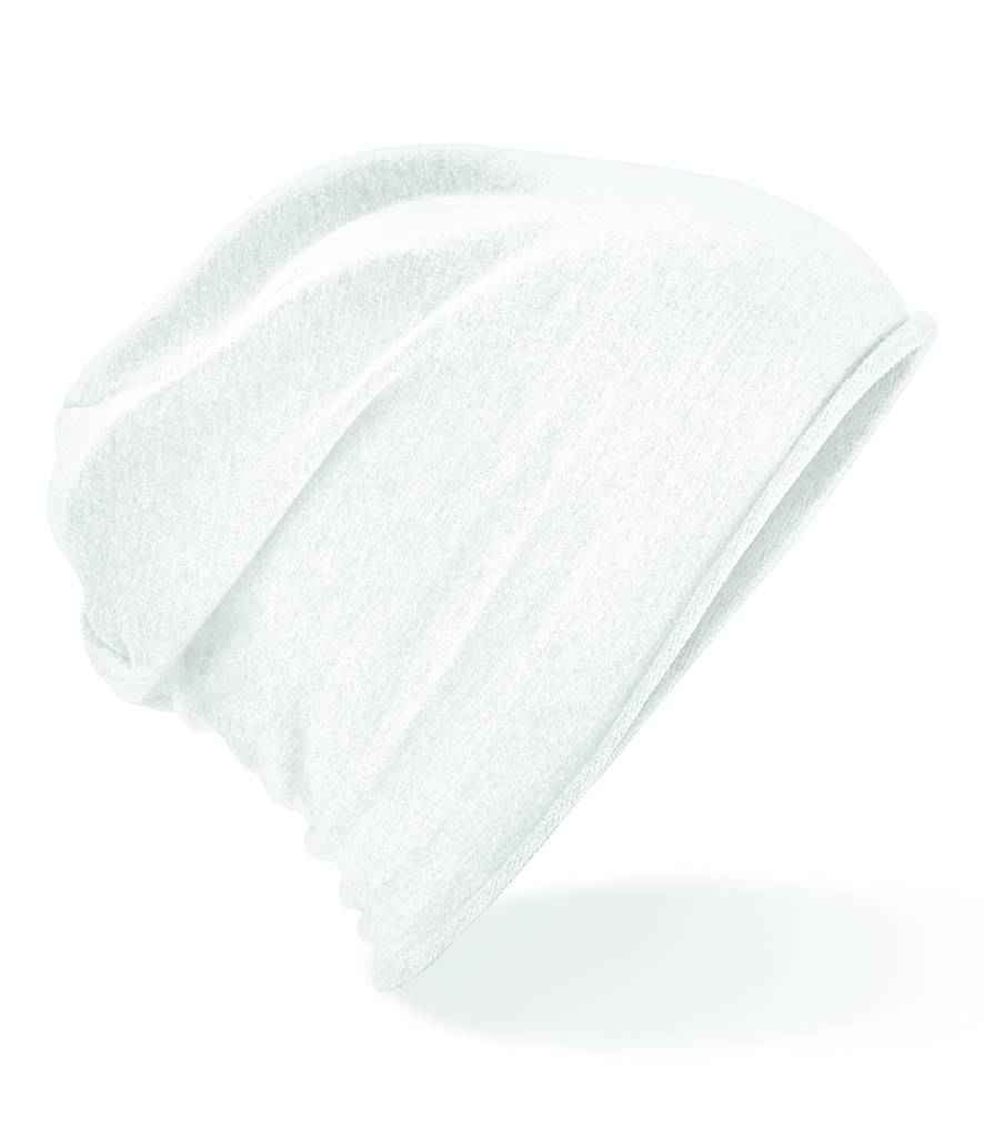 Beechfield Jersey Beanie in ONE White by Beechfield — Custom branded clothing by Print Press, featuring premium embroidery produced in our specialist print lab in the UK.