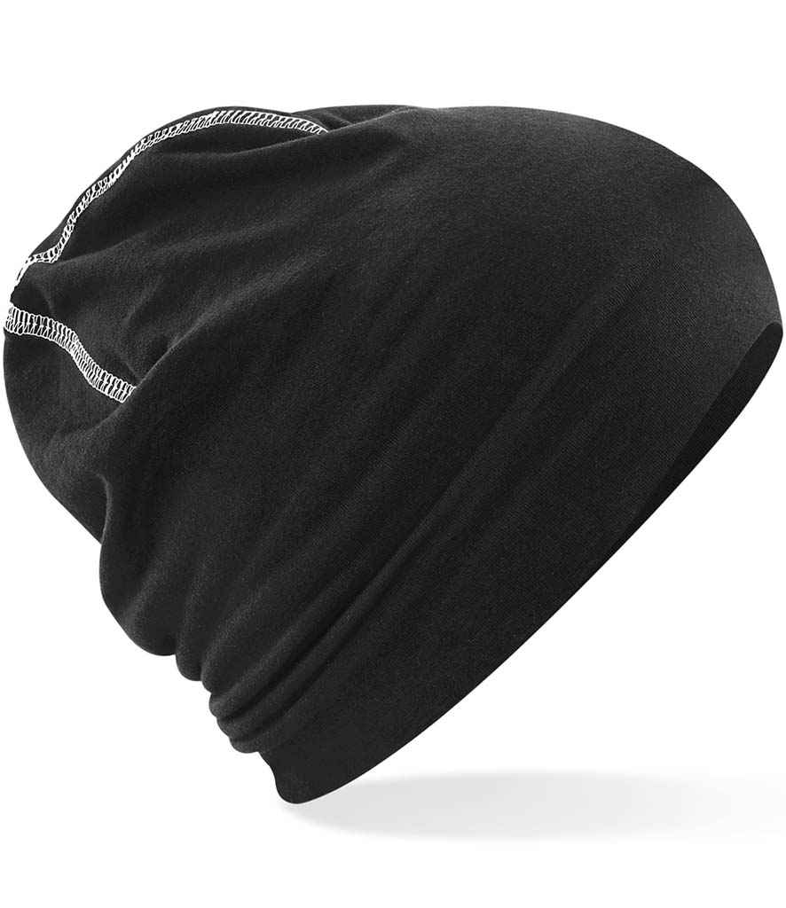 Beechfield Hemsedal Cotton Beanie in ONE Black White by Beechfield — Custom branded clothing by Print Press, featuring premium embroidery produced in our specialist print lab in the UK.