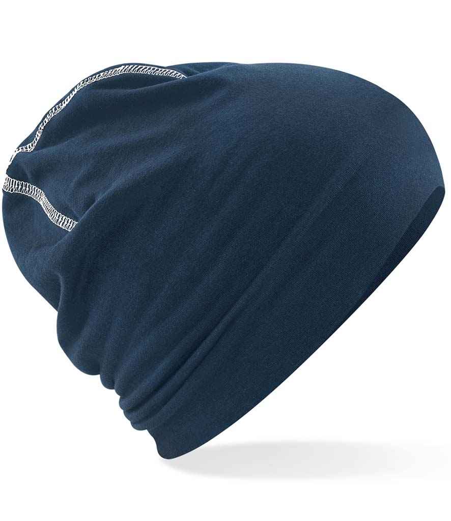 Beechfield Hemsedal Cotton Beanie in ONE French Navy White by Beechfield — Custom branded clothing by Print Press, featuring premium embroidery produced in our specialist print lab in the UK.