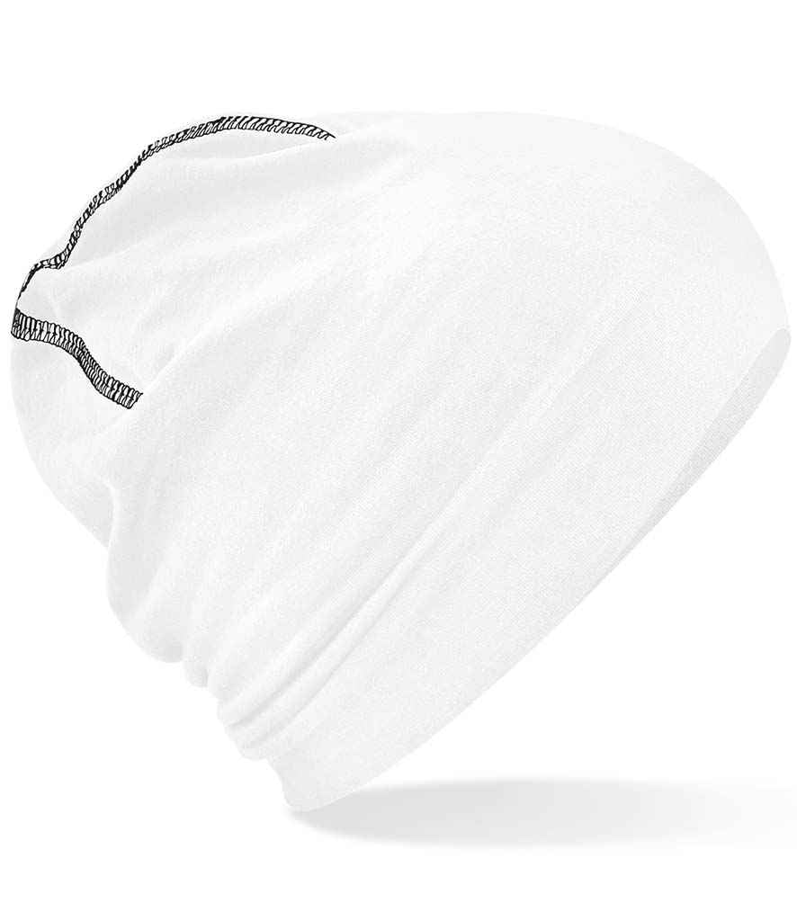 Beechfield Hemsedal Cotton Beanie in ONE White Black by Beechfield — Custom branded clothing by Print Press, featuring premium embroidery produced in our specialist print lab in the UK.