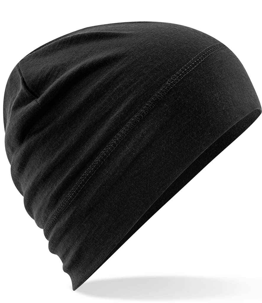 Beechfield Merino Beanie in ONE Black by Beechfield — Custom branded clothing by Print Press, featuring premium embroidery produced in our specialist print lab in the UK.