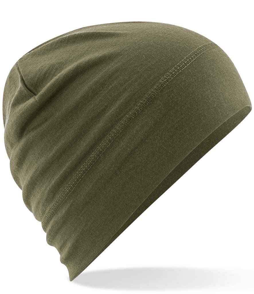 Beechfield Merino Beanie in ONE Military Green by Beechfield — Custom branded clothing by Print Press, featuring premium embroidery produced in our specialist print lab in the UK.