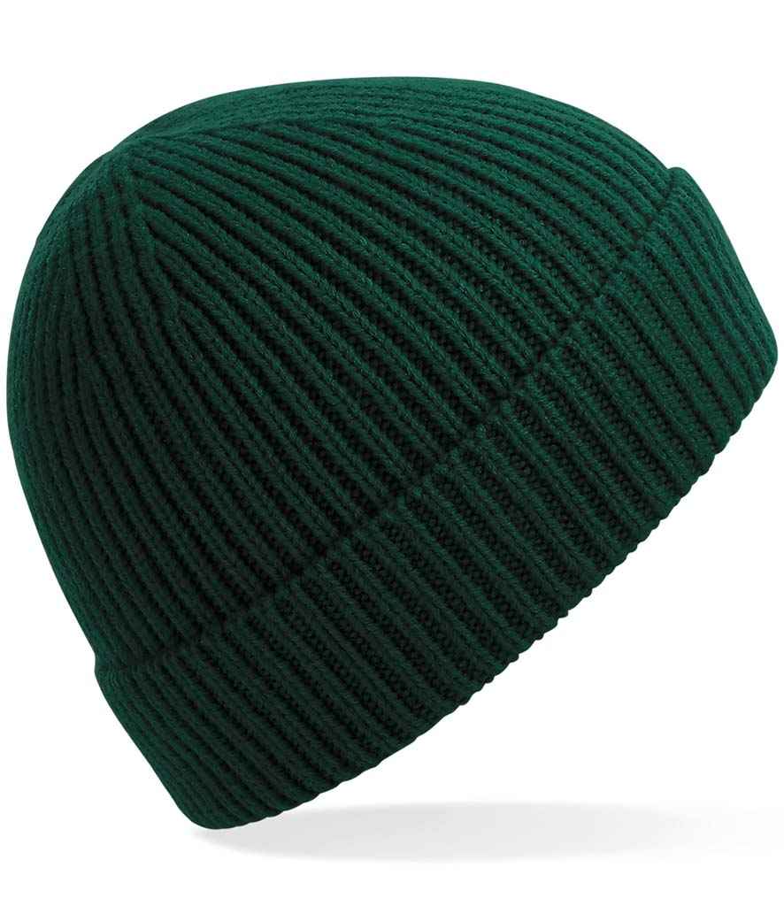Beechfield Engineered Knit Ribbed Beanie in ONE Bottle Green by Beechfield — Custom branded clothing by Print Press, featuring premium embroidery produced in our specialist print lab in the UK.