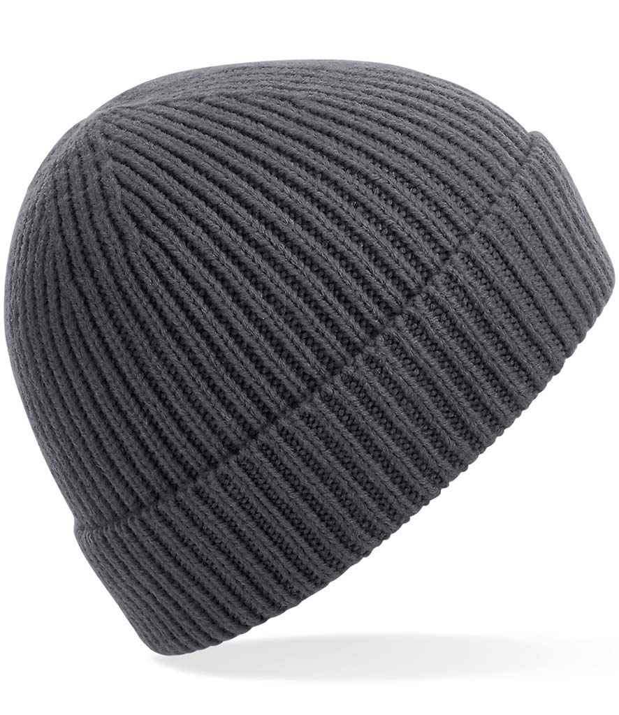 Beechfield Engineered Knit Ribbed Beanie in ONE Graphite Grey by Beechfield — Custom branded clothing by Print Press, featuring premium embroidery produced in our specialist print lab in the UK.