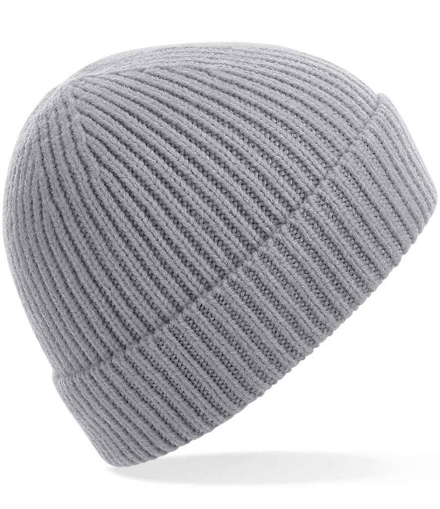 Beechfield Engineered Knit Ribbed Beanie in ONE Light Grey by Beechfield — Custom branded clothing by Print Press, featuring premium embroidery produced in our specialist print lab in the UK.