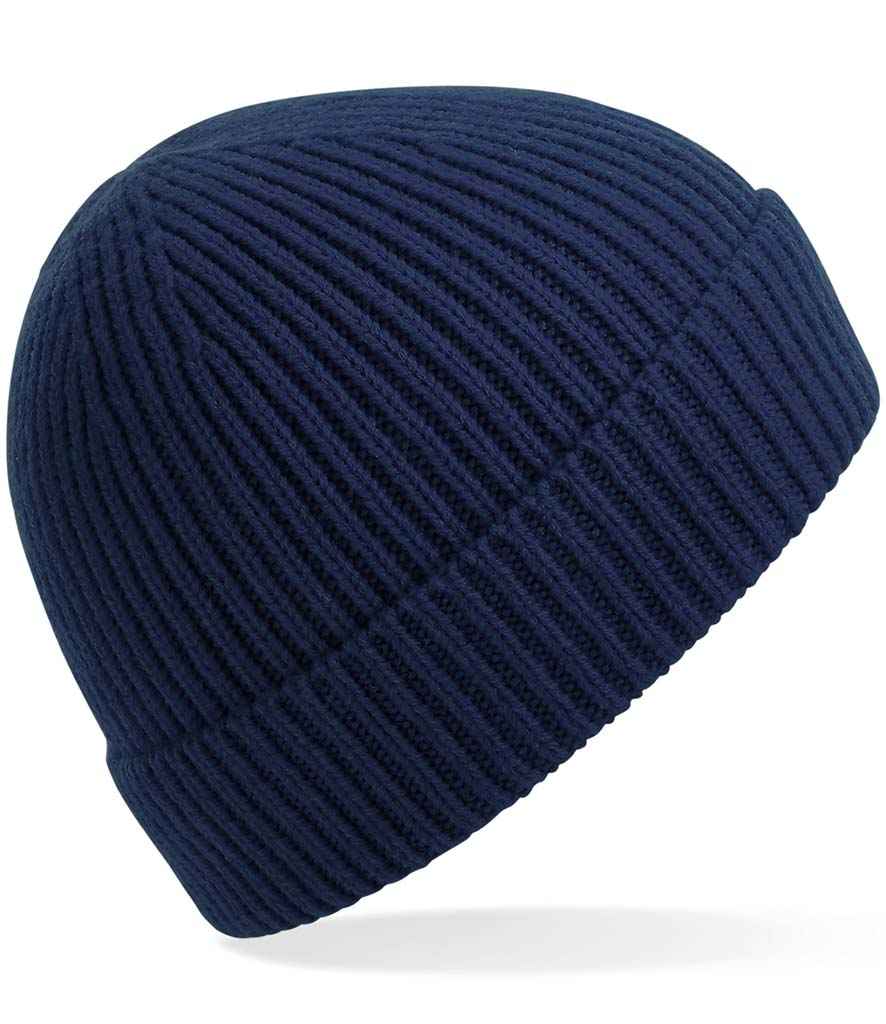 Beechfield Engineered Knit Ribbed Beanie in ONE Oxford Navy by Beechfield — Custom branded clothing by Print Press, featuring premium embroidery produced in our specialist print lab in the UK.