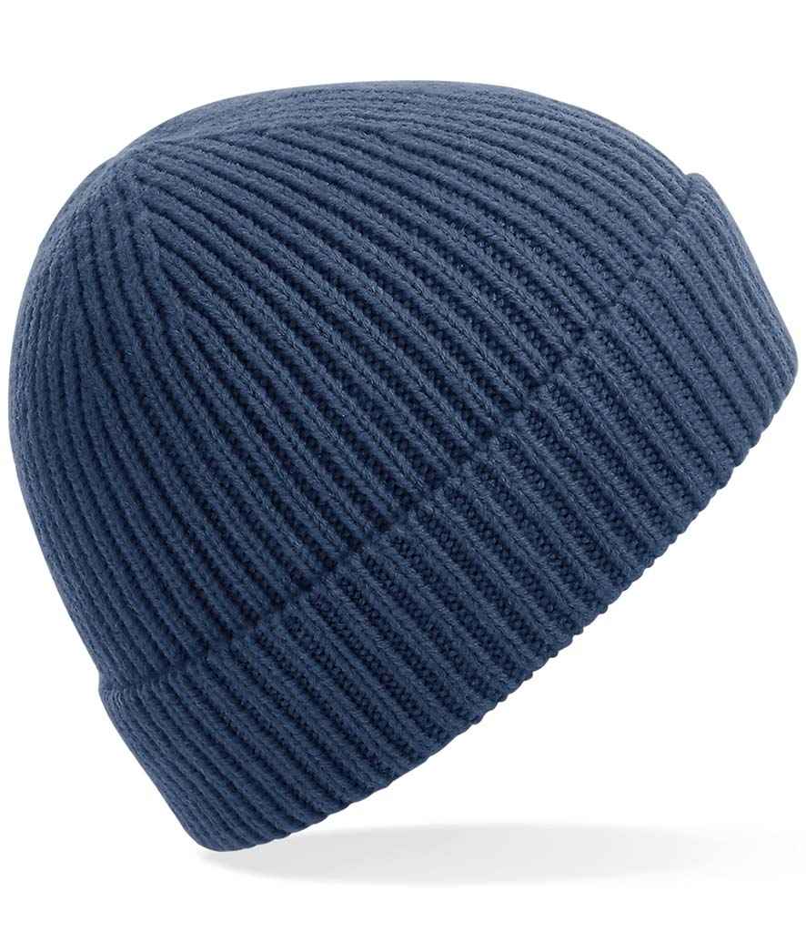 Beechfield Engineered Knit Ribbed Beanie in ONE Steel Blue by Beechfield — Custom branded clothing by Print Press, featuring premium embroidery produced in our specialist print lab in the UK.