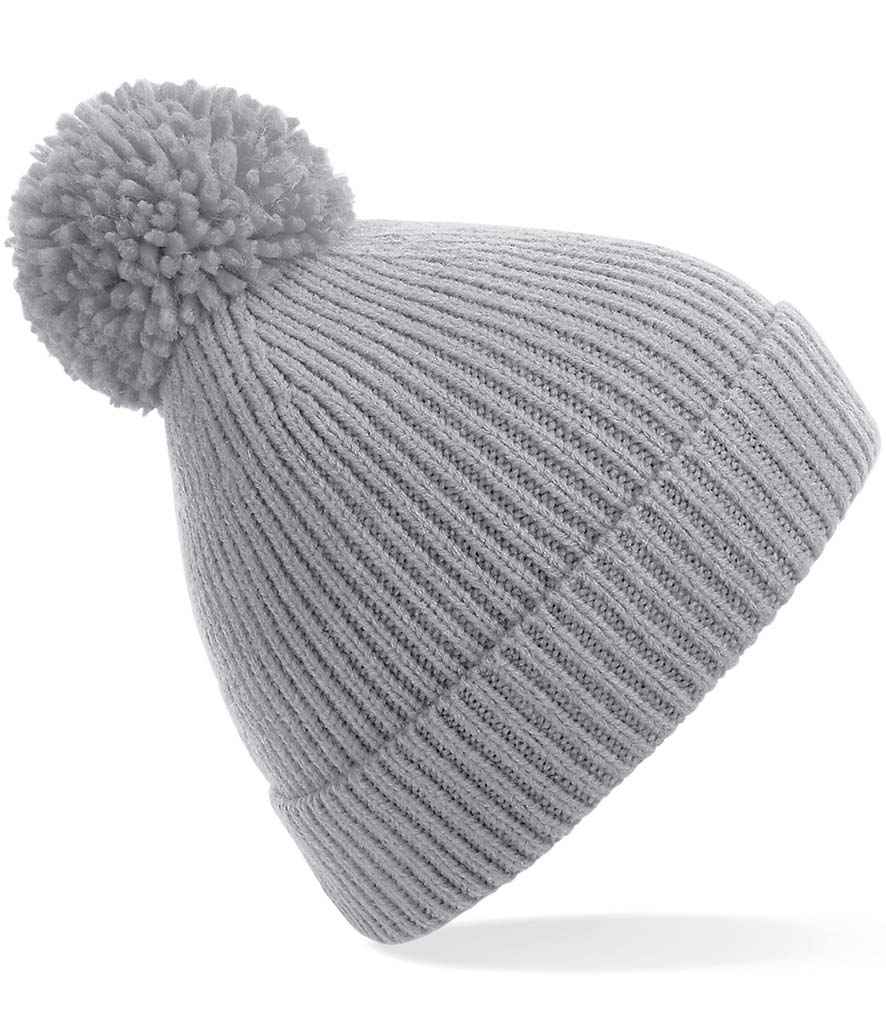 Beechfield Engineered Knit Ribbed Pom Pom Beanie in ONE Light Grey by Beechfield — Custom branded clothing by Print Press, featuring premium embroidery produced in our specialist print lab in the UK.