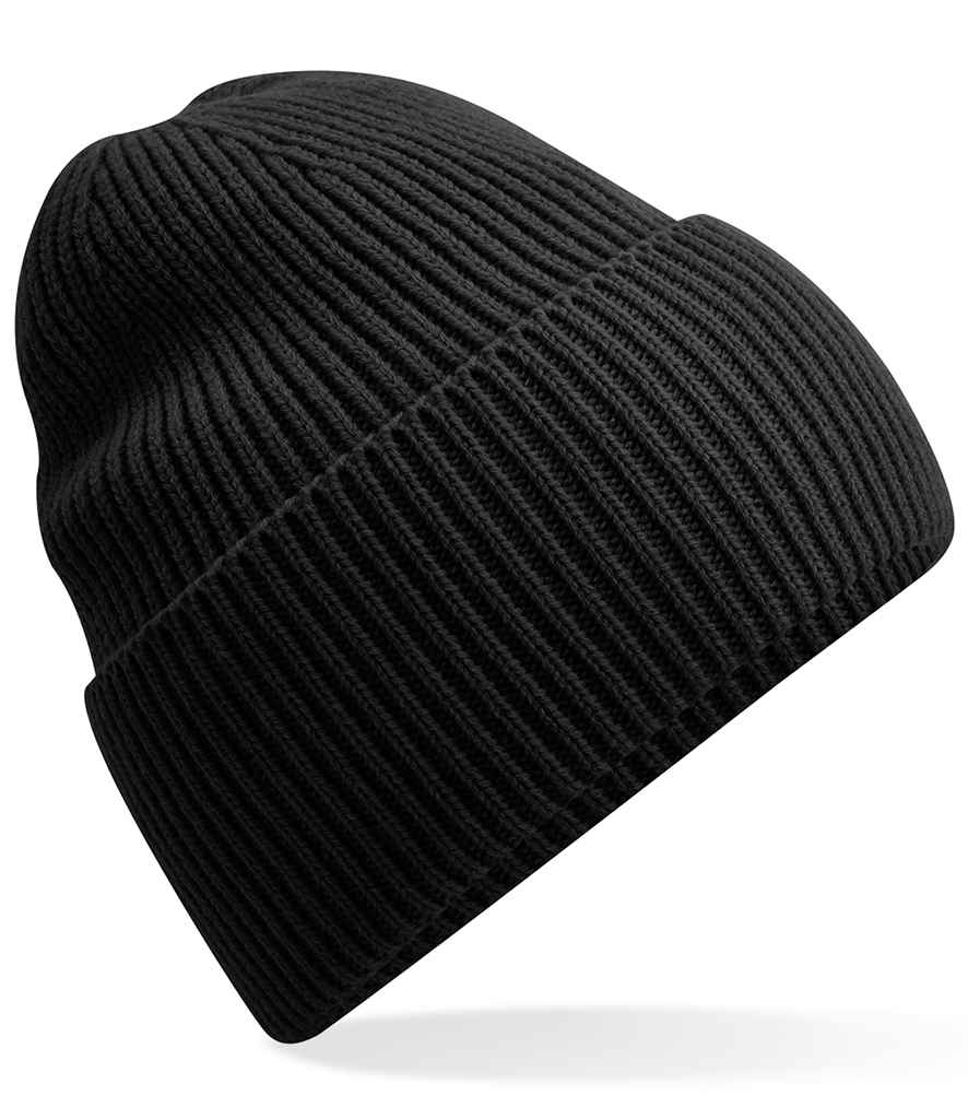 Beechfield Recycled Oversized Cuffed Beanie in ONE Black by Beechfield — Custom branded clothing by Print Press, featuring premium embroidery produced in our specialist print lab in the UK.