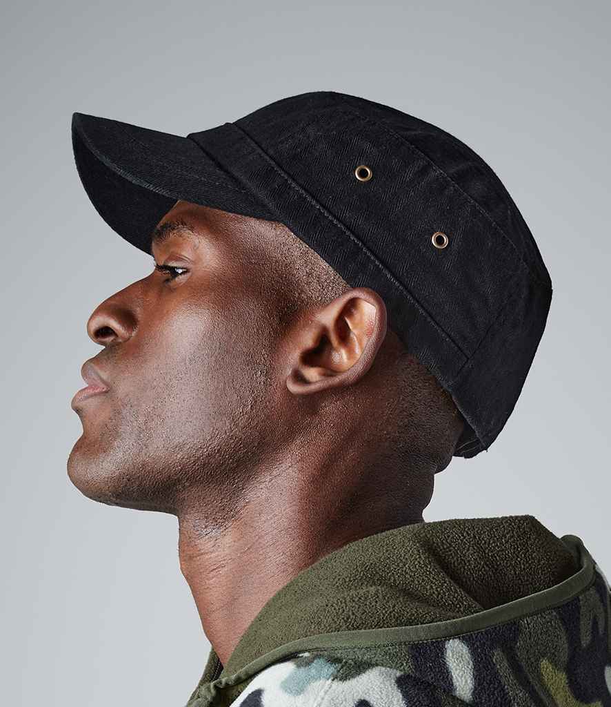 Beechfield Urban Army Cap in ONE Vintage Black by Beechfield — Custom branded clothing by Print Press, featuring premium embroidery produced in our specialist print lab in the UK.