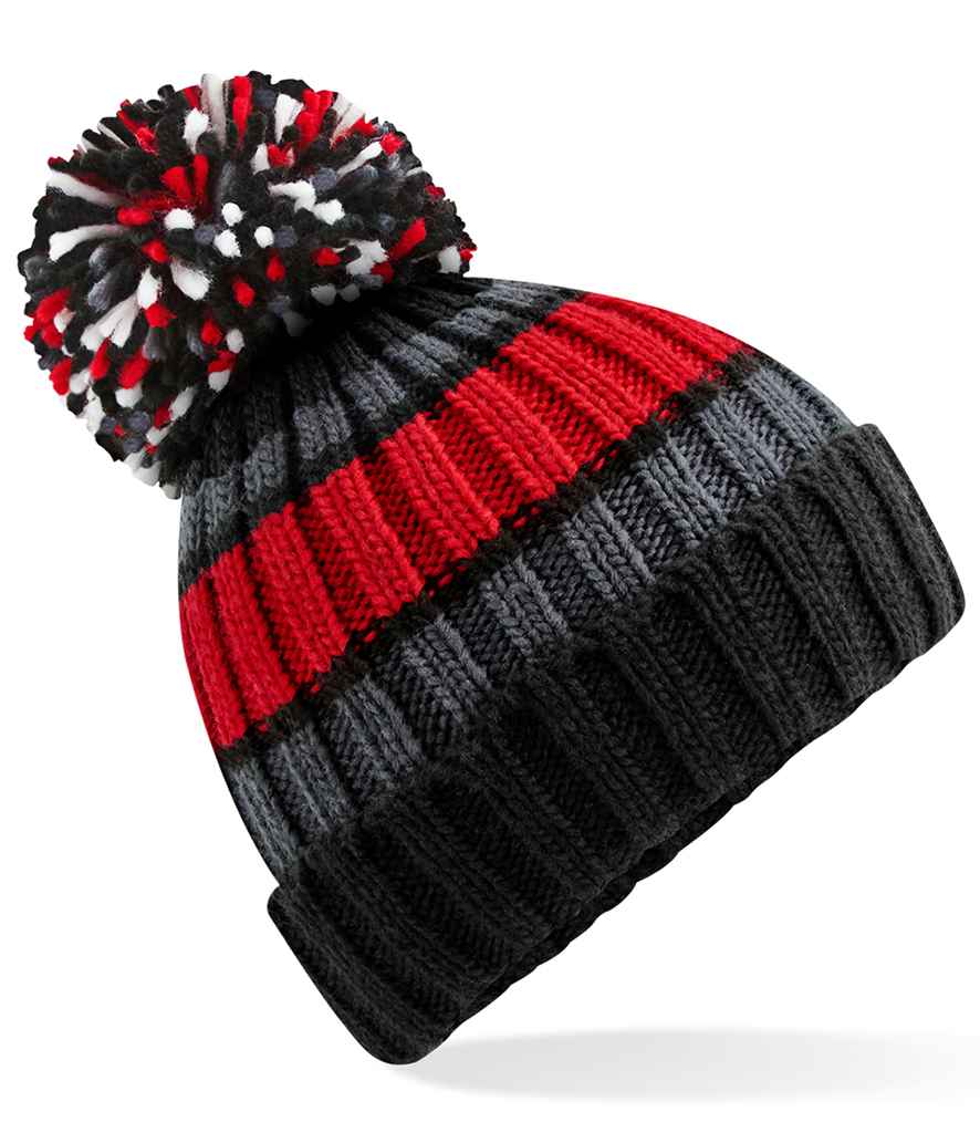 Beechfield Hygge Striped Beanie in ONE Black Cherry by Beechfield — Custom branded clothing by Print Press, featuring premium embroidery produced in our specialist print lab in the UK.