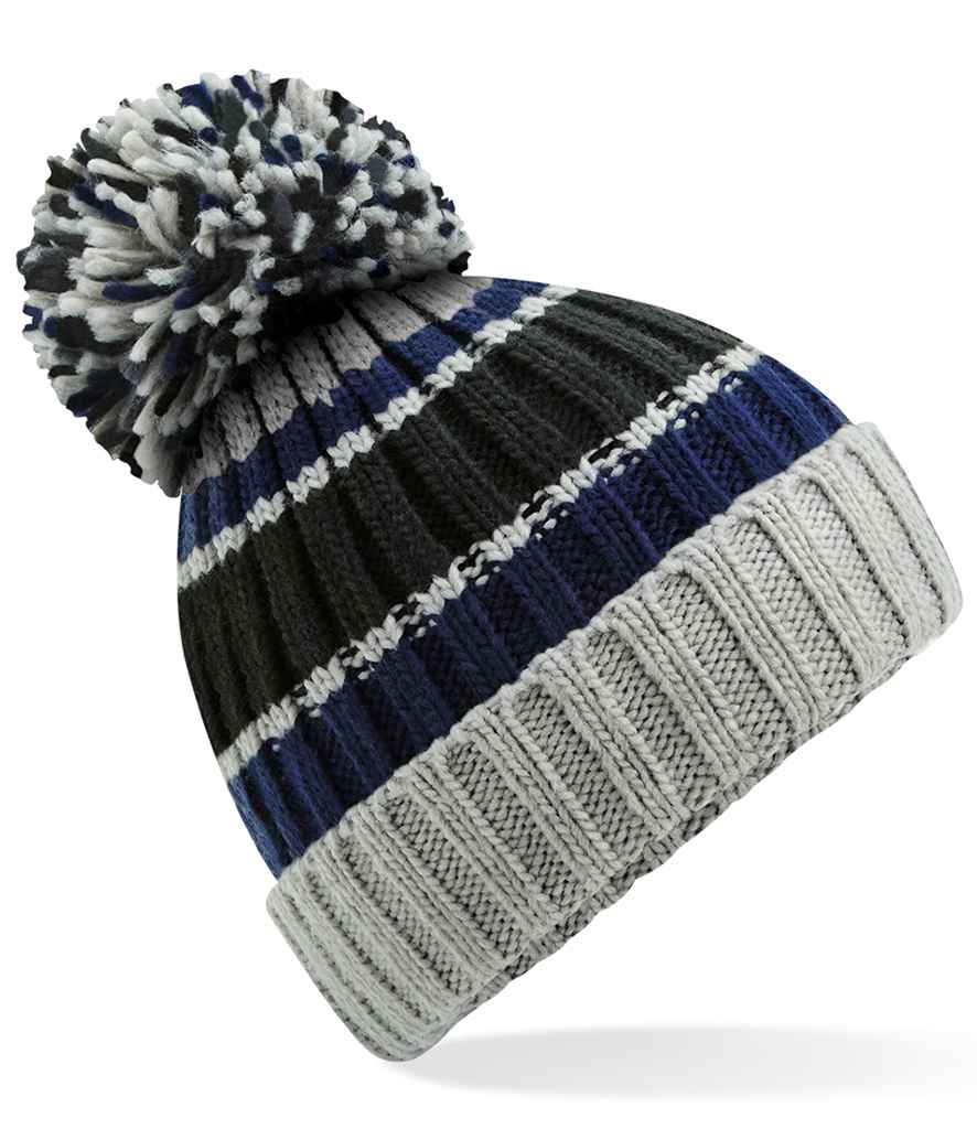 Beechfield Hygge Striped Beanie in ONE Blue Steel by Beechfield — Custom branded clothing by Print Press, featuring premium embroidery produced in our specialist print lab in the UK.
