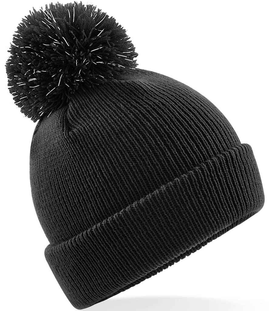 Beechfield Kids Reflective Bobble Beanie in ONE Black by Beechfield — Custom branded clothing by Print Press, featuring premium embroidery produced in our specialist print lab in the UK.