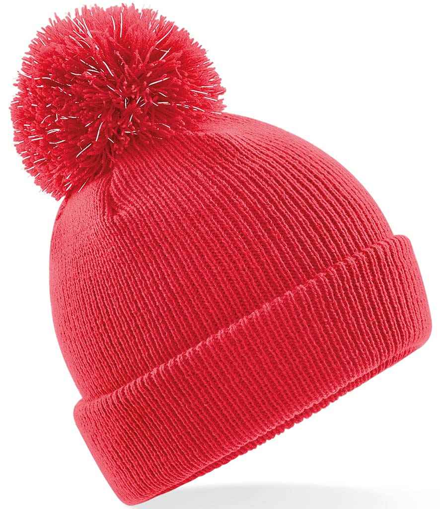 Beechfield Kids Reflective Bobble Beanie in ONE Bright Red by Beechfield — Custom branded clothing by Print Press, featuring premium embroidery produced in our specialist print lab in the UK.