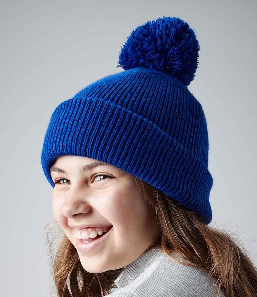 Beechfield Kids Reflective Bobble Beanie in ONE Bright Royal by Beechfield — Custom branded clothing by Print Press, featuring premium embroidery produced in our specialist print lab in the UK.