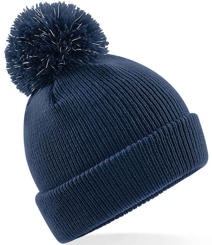 Beechfield Kids Reflective Bobble Beanie in ONE French Navy by Beechfield — Custom branded clothing by Print Press, featuring premium embroidery produced in our specialist print lab in the UK.