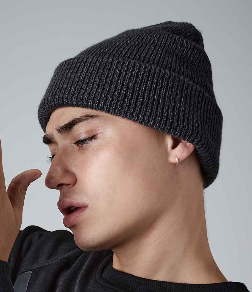 Beechfield Reflective Beanie in ONE Black by Beechfield — Custom branded clothing by Print Press, featuring premium embroidery produced in our specialist print lab in the UK.