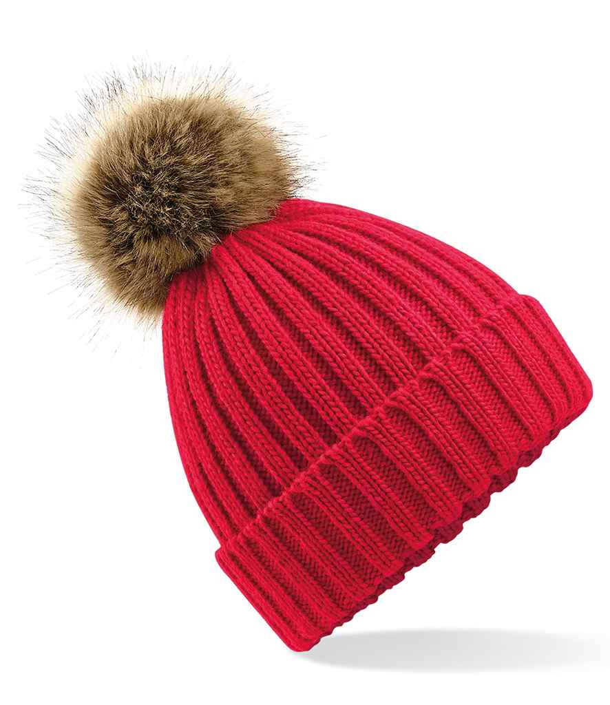 Beechfield Faux Fur Pop Pom Chunky Beanie in ONE Classic Red by Beechfield — Custom branded clothing by Print Press, featuring premium embroidery produced in our specialist print lab in the UK.