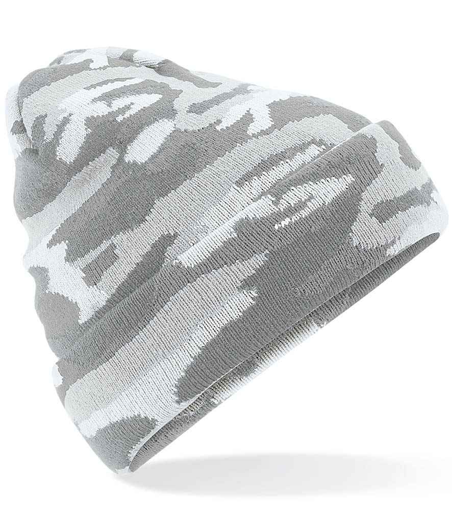 Beechfield Camo Cuffed Beanie in ONE Arctic Camo by Beechfield — Custom branded clothing by Print Press, featuring premium embroidery produced in our specialist print lab in the UK.