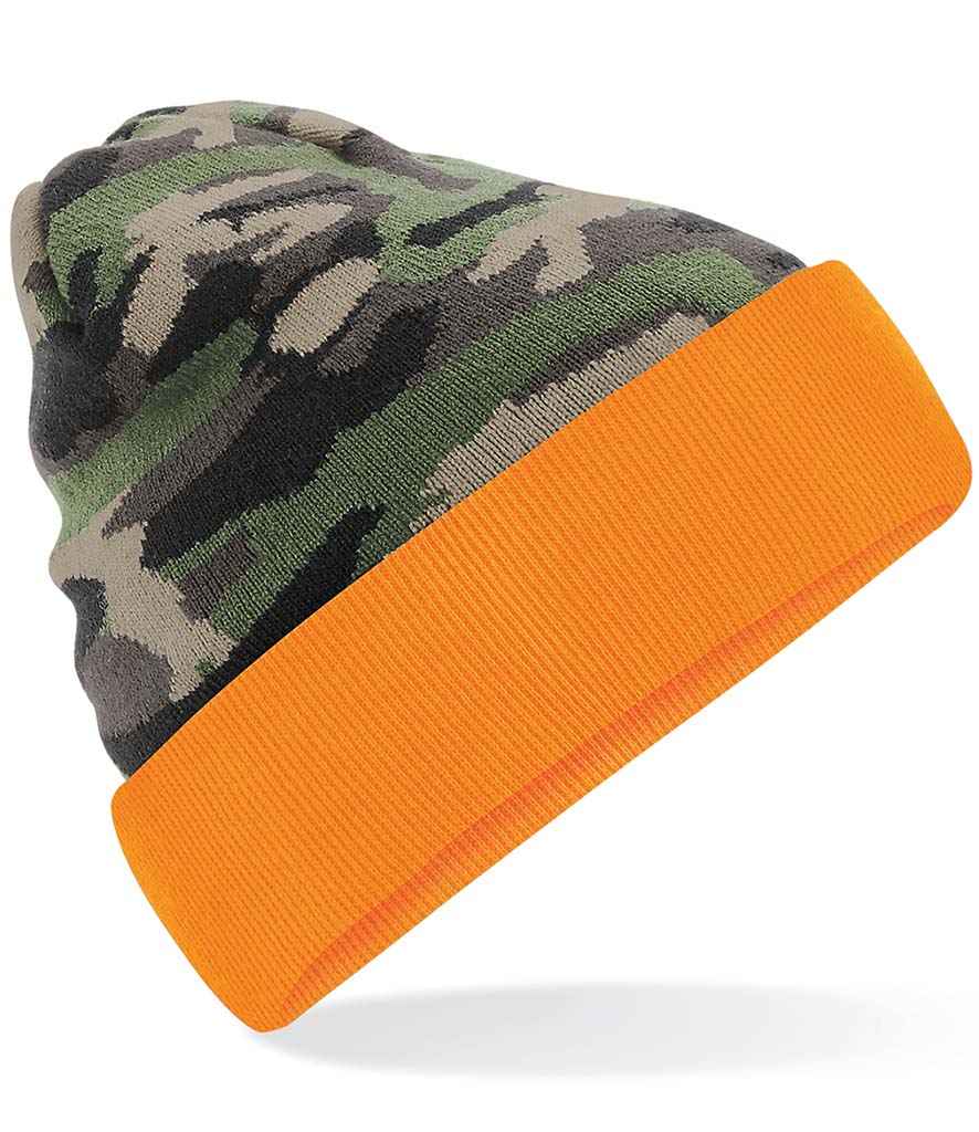 Beechfield Camo Cuffed Beanie in ONE Jungle Camo Orange by Beechfield — Custom branded clothing by Print Press, featuring premium embroidery produced in our specialist print lab in the UK.