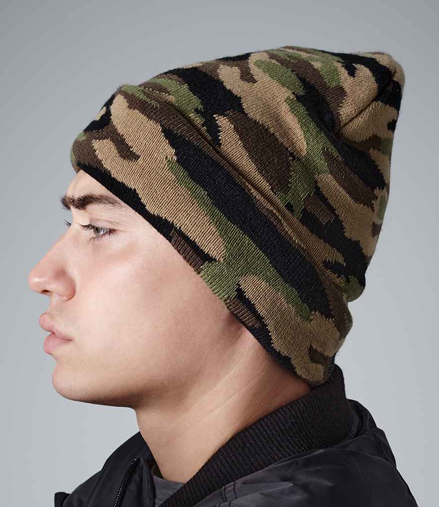 Beechfield Camo Cuffed Beanie in ONE Jungle Camo by Beechfield — Custom branded clothing by Print Press, featuring premium embroidery produced in our specialist print lab in the UK.