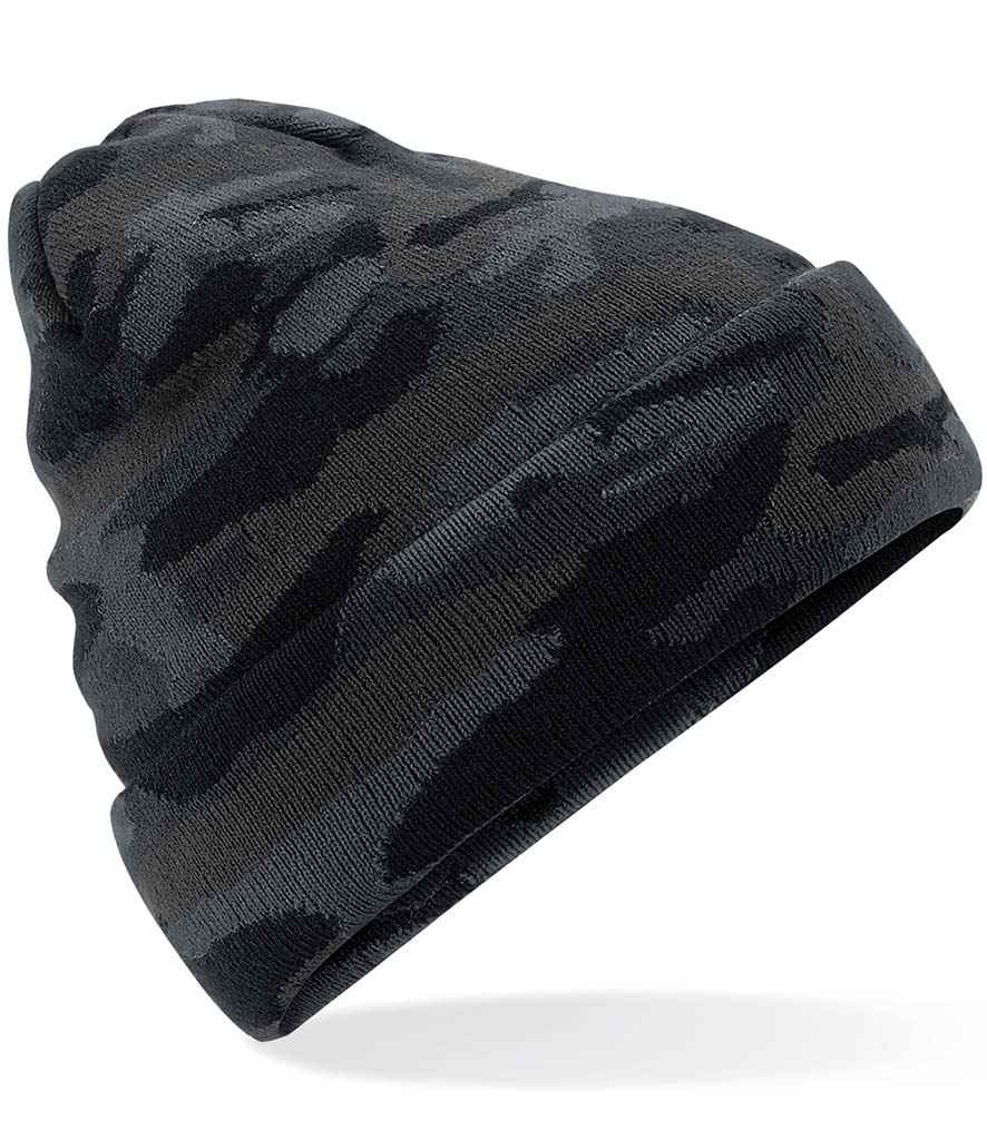 Beechfield Camo Cuffed Beanie in ONE Midnight Camo by Beechfield — Custom branded clothing by Print Press, featuring premium embroidery produced in our specialist print lab in the UK.