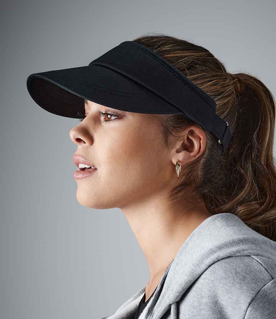 Beechfield Sports Sun Visor in ONE Black by Beechfield — Custom branded clothing by Print Press, featuring premium embroidery produced in our specialist print lab in the UK.