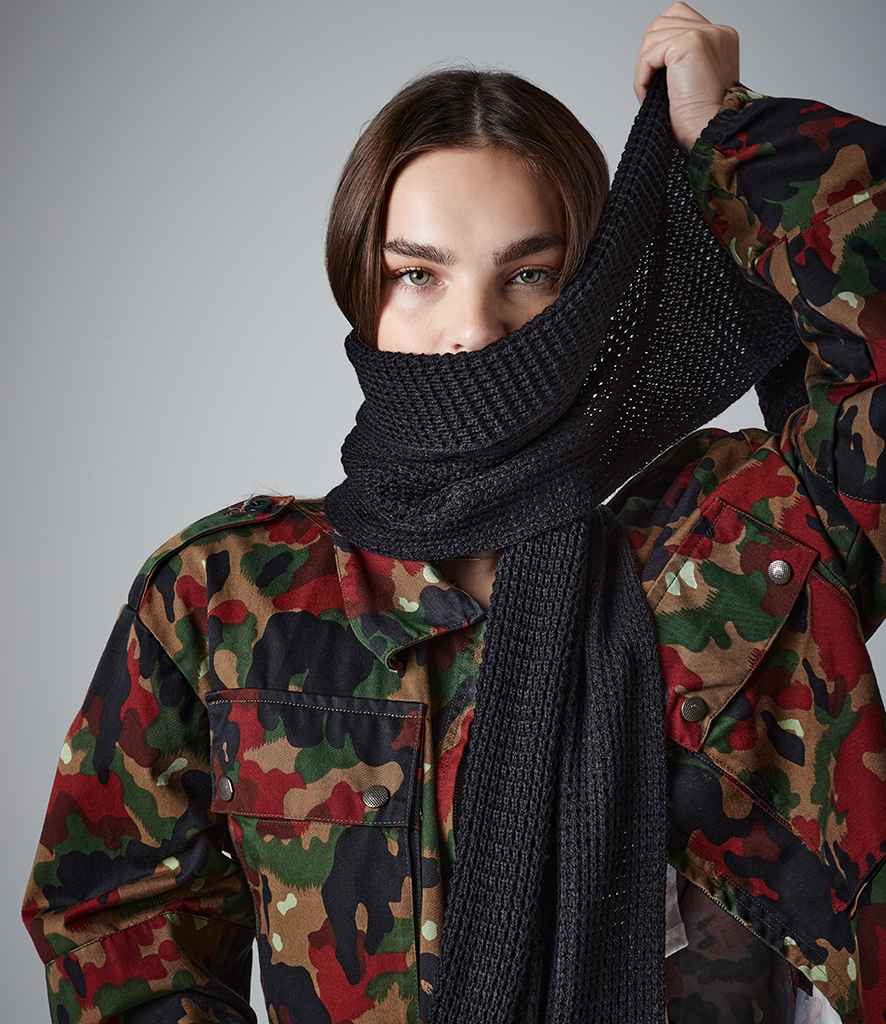 Beechfield Classic Waffle Knit Scarf in ONE Black by Beechfield — Custom branded clothing by Print Press, featuring premium embroidery produced in our specialist print lab in the UK.