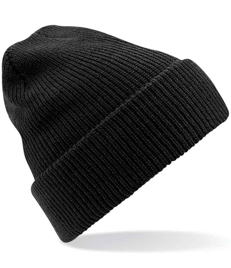 Beechfield Heritage Beanie in ONE Black by Beechfield — Custom branded clothing by Print Press, featuring premium embroidery produced in our specialist print lab in the UK.