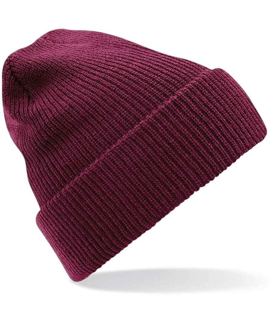 Beechfield Heritage Beanie in ONE Burgundy by Beechfield — Custom branded clothing by Print Press, featuring premium embroidery produced in our specialist print lab in the UK.