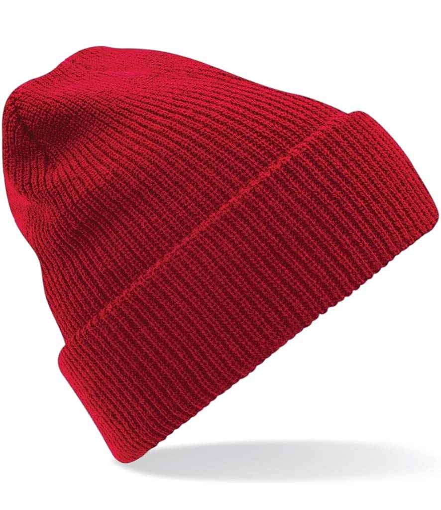 Beechfield Heritage Beanie in ONE Classic Red by Beechfield — Custom branded clothing by Print Press, featuring premium embroidery produced in our specialist print lab in the UK.