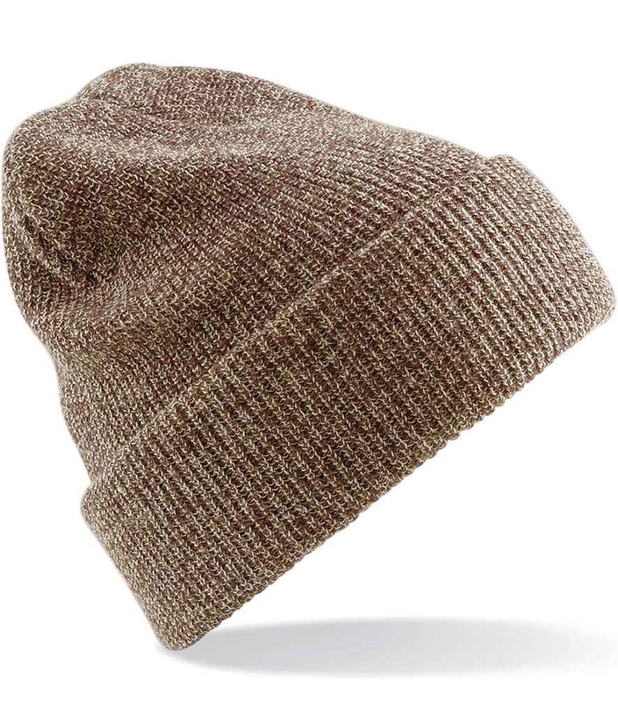 Beechfield Heritage Beanie in ONE Heather Oatmeal by Beechfield — Custom branded clothing by Print Press, featuring premium embroidery produced in our specialist print lab in the UK.
