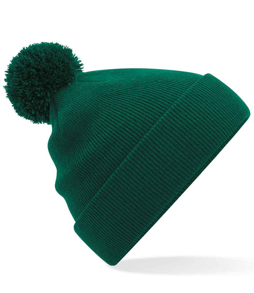Beechfield Kids Original Pom Pom Beanie in ONE Bottle Green by Beechfield — Custom branded clothing by Print Press, featuring premium embroidery produced in our specialist print lab in the UK.