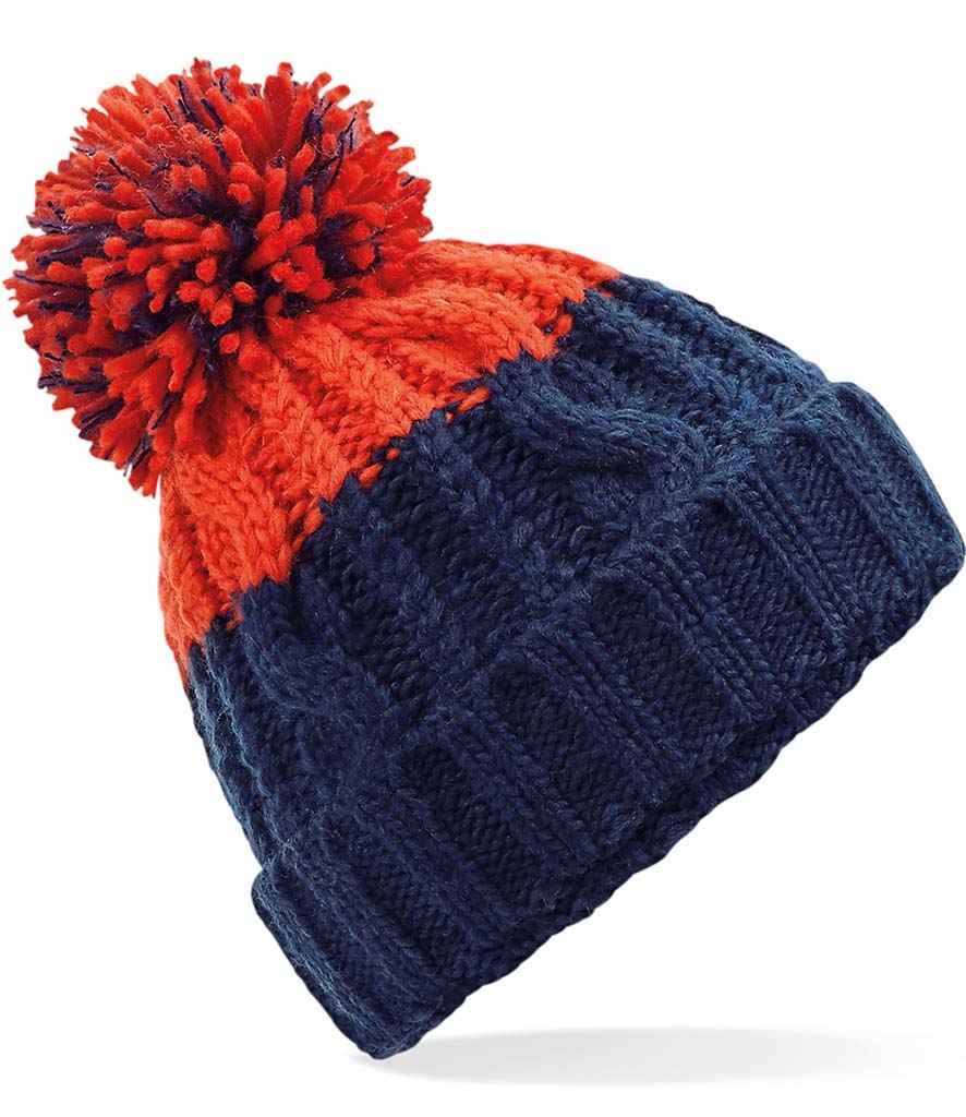 Beechfield Apres Beanie in ONE Oxford Navy Fire Red by Beechfield — Custom branded clothing by Print Press, featuring premium embroidery produced in our specialist print lab in the UK.
