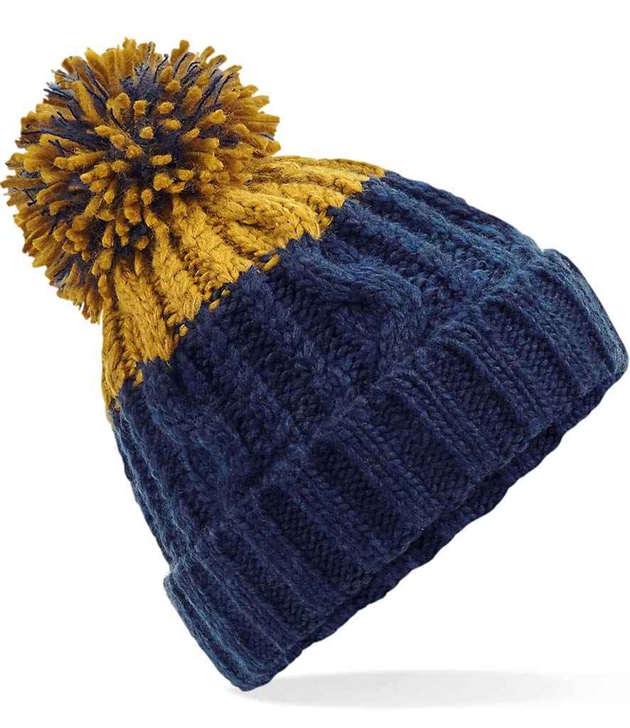 Beechfield Apres Beanie in ONE Oxford Navy Mustard by Beechfield — Custom branded clothing by Print Press, featuring premium embroidery produced in our specialist print lab in the UK.