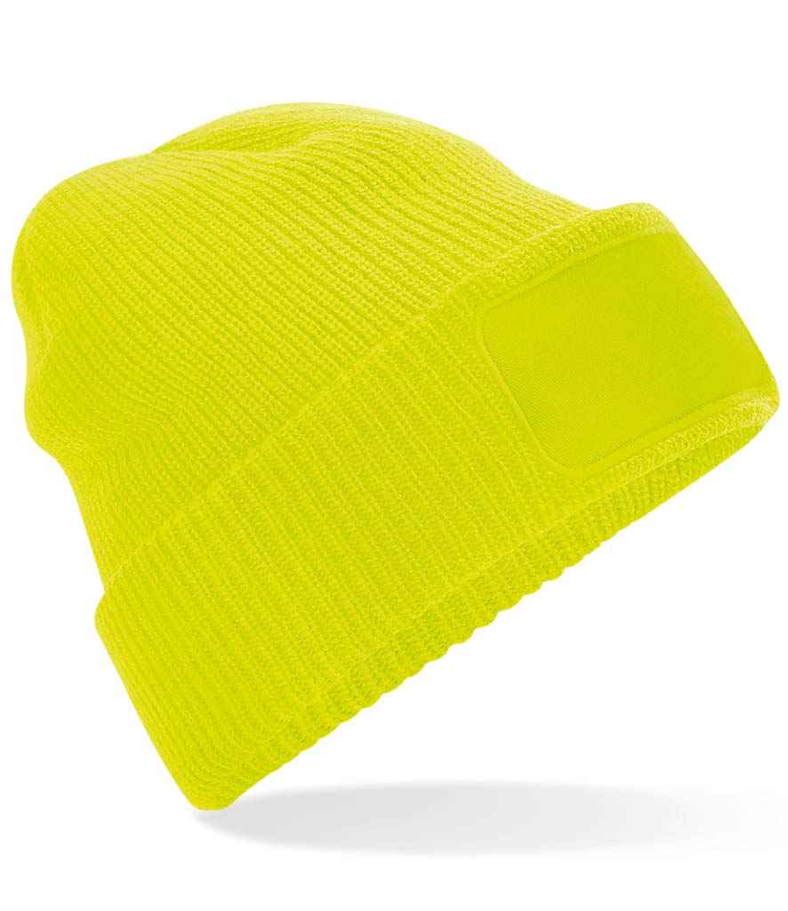 Beechfield Thinsulate™ Patch Beanie in ONE Fluorescent Yellow by Beechfield — Custom branded clothing by Print Press, featuring premium embroidery produced in our specialist print lab in the UK.