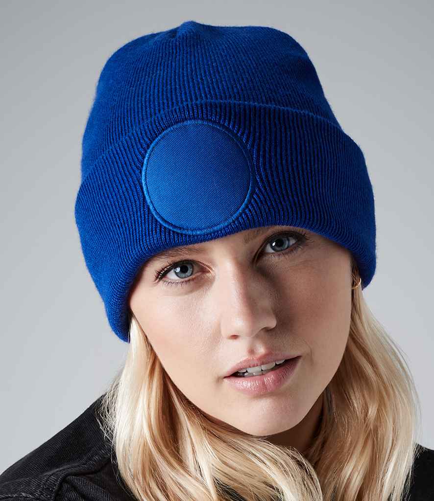 Beechfield Circular Patch Beanie in ONE Bright Royal by Beechfield — Custom branded clothing by Print Press, featuring premium embroidery produced in our specialist print lab in the UK.