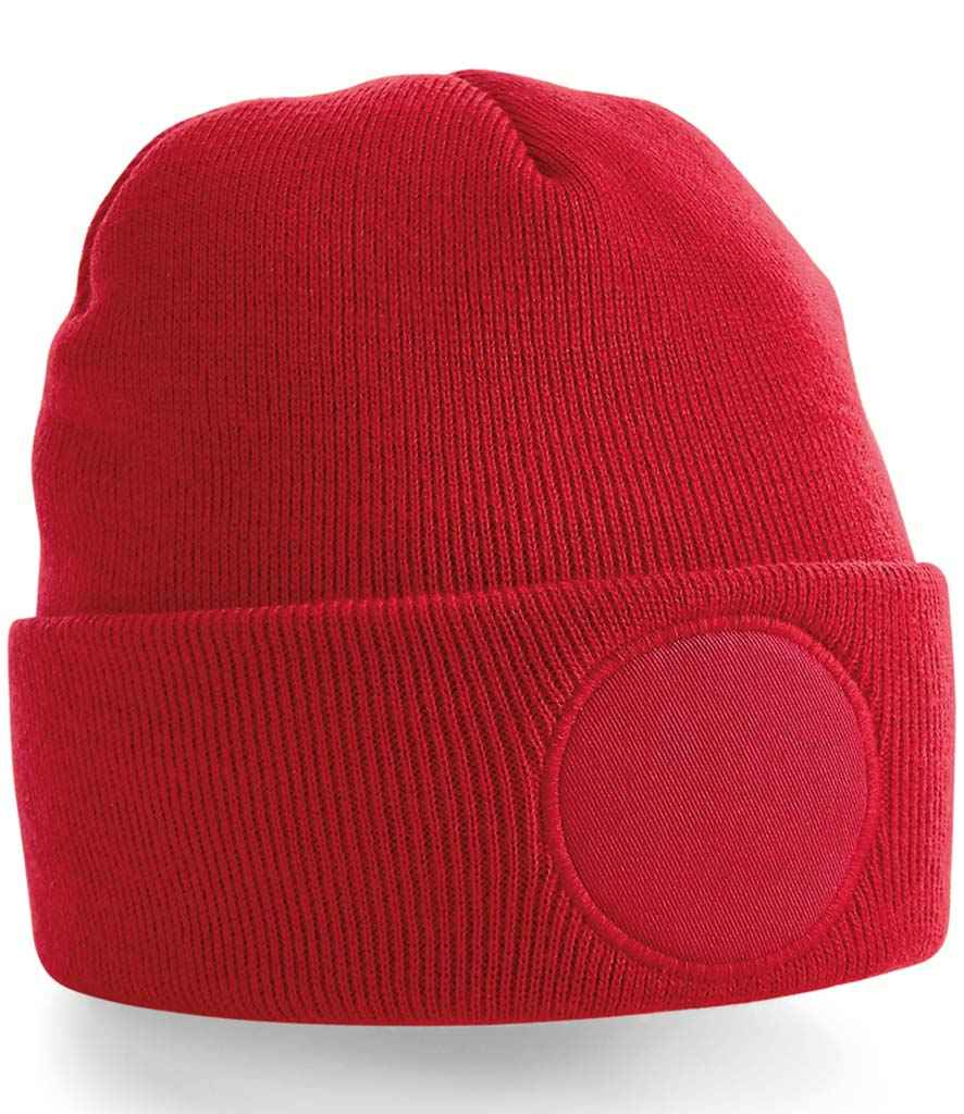 Beechfield Circular Patch Beanie in ONE Classic Red by Beechfield — Custom branded clothing by Print Press, featuring premium embroidery produced in our specialist print lab in the UK.