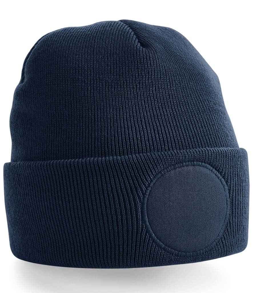 Beechfield Circular Patch Beanie in ONE French Navy by Beechfield — Custom branded clothing by Print Press, featuring premium embroidery produced in our specialist print lab in the UK.